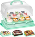 VGOODALL Cake Carrier, 12 Capacity Large Cupcake Holder, 3-in-1 Rectangular Cake Containers for Pies Muffin Candies Fruits Snacks, Dessert Storage Box for Parties, Picnics, Baking(14×10.8×5)