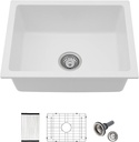 22 Granite Composite Kitchen Sink White - 22 inch Granite Sink Undermount Quartz Classic Under Counter Ledge Single Bowl Sink Basin(22"x17") LOF-GC2217