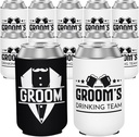 12 Pack Bachelor Party Can Coolers with Groom Squad Design, Insulated Neoprene Beer Sleeves for Men, Black & White Reusable Drink Holders Groomsmen Gifts