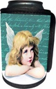 Can Cooler Bottle Wrap - Little blonde angel girl on cloud Vintage Cupid on turquoise teal blue Victorian Cute stylish cupid Angels and Cherubs
