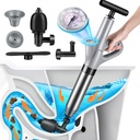 Stainless Steel Toilet Plunger, Air Drain Blaster, Drain Clog Remover Tool, High Pressure Drain Blaster Gun with Visual Barometer, Suitable for Sink, Bathroom, Kitchen, Toilet, Shower, Clogged Pipe