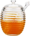 Honey Jar with Dipper - Glass Dispenser Honey Pot Containers - 9 oz Small Honey Dipper Stick and Jar Set, Handmade Beehive Honey Jar with Dipper