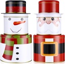 Tandefio 4 Sets Christmas Cookie Tins with Lids 3 Layer Christmas Tin Containers Metal Large Medium Small Round Nesting Containers Empty Tinplate Treat Boxes for Candy Chocolate Xmas Party Favor