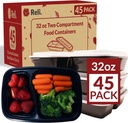 Reli. Meal Prep Containers 32 oz. | 45 Pack | 2 Compartment Food Container w/Lids | Microwavable Food Storage, To Go | Black Reusable Bento Box/Lunch Box for Meal Prep