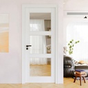 32" x 80" Clear Glass Slab Doors, 3-Panel Transparent Glass Interior French Door Slab, Soild Core & Pre-Finished Single Panel as Bedroom Pantry Laundry Closet Door Panel, No Assembly Required