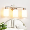 Brushed Nickel 3-Light Bathroom Vanity Light Modern Bathroom Light Fixtures Nickel Vanity Lights with Eye-Friendly Milky White Frosted Glass Shades E26 Socket (Bulbs Not Included)