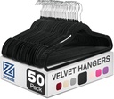 Zober Velvet Hangers 50 Pack - Black for Coats, Pants & Dress Clothes - Non Slip w/ 360 Degree Swivel, Holds up to 10 lbs - Strong Felt Hangers for Clothing