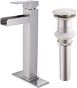 Waterfall Bathroom Faucet Single Handle Faucet Sink Faucet with Pop-up Drain Rv Lavatory Basin Mixer Tap Vanity Faucet with Deck and Supply Hoses (Brushed Nickel)