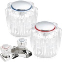 2 pcs Faucet Handles with Screws, Transparent Acrylic Hot and Cold Faucet Replacement Handles Bathroom Sink Bathtub Faucet Knobs fits D-Shaped Hot Cold Faucet Stems(Color:1 Red + 1 Blue)