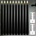 NONNO & ZGF 10 Pack Black 11'' LED Wax Covered Taper Candles with 2 Remote Control, Flameless Battery Operated Decor Candle, Warm White LED