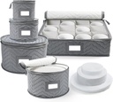 LotFancy China Storage Containers, Quilted 5-Piece Set Storage Box, Chinaware Dinnerware Dish Plate Mug Cup Storage Case, 48 Felt Protectors, Cardboard Dividers Included