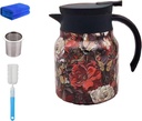 Vintage Floral Pattern Tea, 1000ml Stainless Steel Thermal Carafe With Lid, Detachable Tea Cup With Lid(Red,800ml)