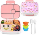 Bento Box for Kids Lunch Box Leak-Proof, Bento Lunch Box with 5 Compartments, Lunch Containers with 3 Silicone Baking Cups, Microwave/Dishwasher Safe (43OZ) (Pink)