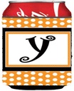 Caroline's Treasures CJ1033-YCC Letter Y Initial Monogram - Orange Polkadots Can or Bottle Hugger Cooler Washable Drink Sleeve Collapsible Beverage Insulated Holder, Can Hugger, Multicolor