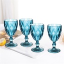 Vintage Wine Glasses Set of 4, Plastic Reusable 12 Ounce Colored Water Goblets, Unique Embossed Pattern Unbreakable Stemmed Wine Glasses, High Clear Wedding Party Bar Drinking Cups Blue Color