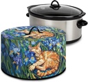 Cute Cat and Floral Slow Cooker Dust Cover Crock for Pot Cover Fits 6 7 8 qt Oval Slow Cooker Small Appliance Protection Cover with Pocket Kitchen Accessories Decor