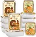 WorldBazaar Thanksgiving Leftover Containers 24PCS Thanksgiving Aluminum Take Home Containers with Lids Fall Turkey Foil Pans Food Sacks Storage Harvest Party Supplies