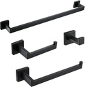 BAGNOLUX Matte Black Bathroom Accessories Set 4 Pieces, Bathroom Towel Holder Set Stainless Steel, Black Towel Bar Towel Racks for Bathroom Wall Mounted, Square Bathroom Hardware Set Heavy Duty
