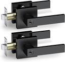 AceMining 2 Pack Keyed Entry Square Black Door Handle Lever Set, Interior and Exterior Door Handles, Complete Exterior Door Lock Set with Deadbolt,‎ Stainless Steel, Black
