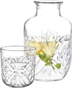 Crystal Bedside Carafe and Glass Set, Crystal Bedside Night Carafe Pitcher and Tumbler Glass Set, 2 Piece Water Pitcher And Cup Night Set (17.75 oz or 525 ml)