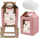 2 Pack Tall Cake Boxes with Window,Large Tiered 10x10x12 and 12x12x14 Inch with 2 Cake Boards,Disposable Cake Containers Carrier for Wedding Birthday
