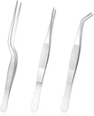 Garden Tweezers, 3 Pcs Stainless Steel Plant Tweezer Set Straight and Curved Precision Tweezers Multipurpose Bonsai Tools for Garden, Kitchen, Indoors and Outdoors (6.22Inch / 6.33Inch / 6.4Inch)