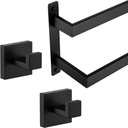 KOKOSIRI Bath Towel Bars Towel Holders 16 Inches Bathroom 2-Tiers Ladder Towel Rack Bath Towel Hook Robe Hook Coat Hook Matte Black B5008BK-L16+B1010BK-P2