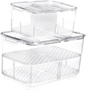 Rectangular Double Layer Sealed Fruit Storage Box Refrigerator Organizer for Vegetables Bread Transparent Design Folding Drainer Board Reusable for Home Use