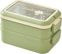 LIZEALUCKY 2 Layer Lunch Box Bento Box for Adults, Meal Prep Container Stainless Steel Insulated Lunch Box, Food Storage Box for Men Women Office, Microwave Dishwasher Safe Available (Green)