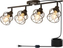 Dimmable 4 Light Plug in Ceiling Light,Black Plug in Track Lighting Kit with 16.5' Cord,Flexibly Rotatable Light Head,Modern Industrial Farmhouse Style(Bulbs Not Included)