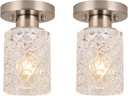 ALICE HOUSE 2 Pack Semi Flush Mount Ceiling Light, Clear Geometric Glass Shade, Brushed Nickel Farmhouse Light Fixture for Hallway, Laundry Room, Kitchen,Bathroom and Foyer AL9082-S2