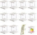 Haploon 10 Pcs 7x7x8 Inch Clear Cake Box,Cake Packaging Boxes Tall Cake Box with Lids & 148ft Ribbon for 4-Inch Double Layer and Tier Cakes
