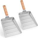 2 Pack Griddle Scoop, Leonyo Stainless Steel Smash Burger Spatula, Large Food Mover Shovel Turner for Chefs, Outdoor BBQ, Frying Food Carnivals, Wooden Handle
