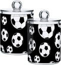 Acrylic Plastic Clear Jar with Lid, Soccer Ball Black Pattern Airtight Storage Jar 2 Pack Kitchen Storage Containers for Cookie Snack Candy