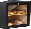 Corner Bread Bin, 2 Tier Wooden Bread Box for Kitchen Countertop, Large Bamboo Storage Container with Clear Window, Farmhouse Style Pantry Organizer