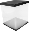 Transparent Cake Storage Box Black Heightened Dessert Container Reusable Baking Holder with Ribbon Seal for Birthday Holiday Cakes