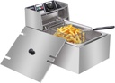10QT Electric Deep Fryer w/Basket & Lid, Stainless Steel Countertop Oil Fryer with Temperature Control, Commercial Kitchen Frying Machine for French Chicken Fries Donuts 2500W