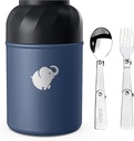 Thermo For Hot Food - Insulated Food Container With Foldable Fork& Spoon, Leak Proof Food Thermo, Portable Wide Mouth Soup Thermo With Handle For Outdoors Indoors Office Picnic (Dark Blue, 17OZ)