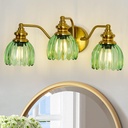 Vintage Bathroom Light Fixtures Gold Vanity Light with Green Glass LampShade 3 Lights E26 Bulb Wall Sconce Indoor Vanity Light Over Mirror for Bedroom Kitchen Farmhouse Living Room