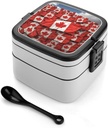 All-in-One Bento Box Stackable Leak-Proof Lunch Box With Carry Handle 2 Layer Portable Meal Prep Container Canadian Flag Lunchbox with Utensils for Dining Out Work, Black
