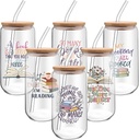 6 Pcs Book Lover Gifts 16 oz Glass Cups with Lid Straw Iced Coffee Glass Tumbler Library Reading Drinking Cups Reader Gift Book Club Appreciation Gifts for Teacher Employee Volunteer Librarian Nurse