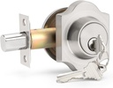 Probrico 2 Pack Combo Packs Single Cylinder Deadbolts Satin Nickel (Keyed Aliked), Exterior Lockset Handleset for Entrance Door and Front Gate, Anti-Theft Keyway Key Hardware, 3 Keys