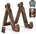 2 Pack Bamboo Plate Display Stand, 6 Inch Decorative Picture Frame Stand Square Plate Holder Display Stand Display Stand for Plates, Photos, Book, Décor (Brown)
