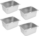 JAPCHET 4 Pack Stainless Steel Steam Pan, 1/2 Size 6 Inch Deep, Anti-Jam Hotel Pans Commercial Metal Food Catering Tray for Buffet, Restaurant