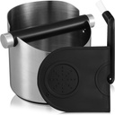 KICHOUSE Stainless Steel Coffee Grounds Dispenser with Non-slip Base Cleaning Brush Anti-slip Mat for Espresso Accessories Compact Coffee Container for Easy Cleanup