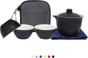 Porcelain Chinese Gongfu Tea Sets for Adults Portable Kungfu Teapot and Cup Set Small Ceramic Tea Party Set Travel Teaset with Lid for Home Gifting Outdoor and Office (Black)
