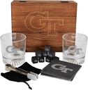 The Memory Company Licensed NCAA Wood Boxed Drinkware Gift Set - Includes 2 Premium Rock Glasses, Cooling Cubes, Tongs, and Coasters, Georgia Tech DrinkwareSet