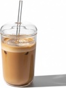 DOITOOL Glass Cups with Lid and Straw,16 oz Iced Coffee Cups Clear Aesthetic Cups,Reusable Tumbler with Lid and Straw for Bubble Tea Juice Smoothie Iced Coffee