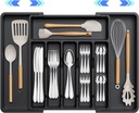 Flatware Organizers - Kitchen Drawer Organizer for Utensils and Silverware Expandable Silverware Holder and Cutlery Tray Black Kitchen Decor and Accessories Large Storage Capacity