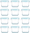 Mini Glass Food Storage Containers - 12 Pack 5.4 oz Small Glass Jars with Locking Lids - Square Food Containers - Microwave Dishwasher Safe